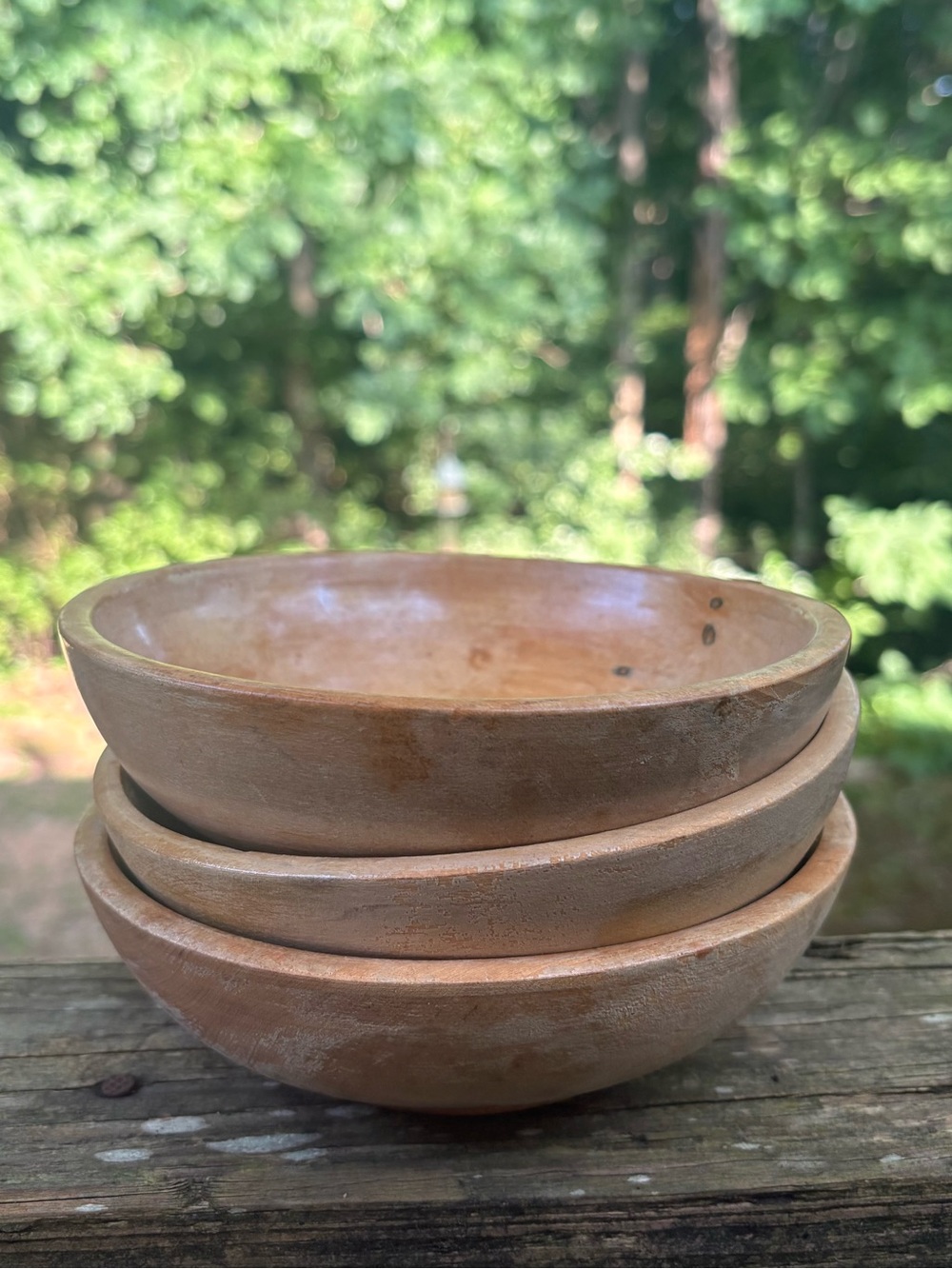 Set of 3 Wooden Serving Bowls - Natural & Honey Tones